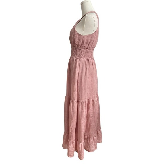 Express Pink Smocked Halter Dress Small Tiered Ruffle Fairycore Boho Cottagecore - Picture 6 of 11